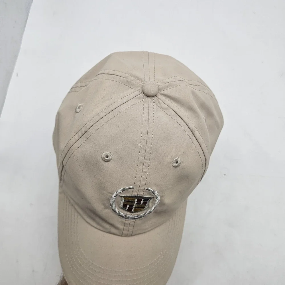 Cadillac Hat Cap Strap Back Mens One Size Beige Crest Logo Car Embroidered